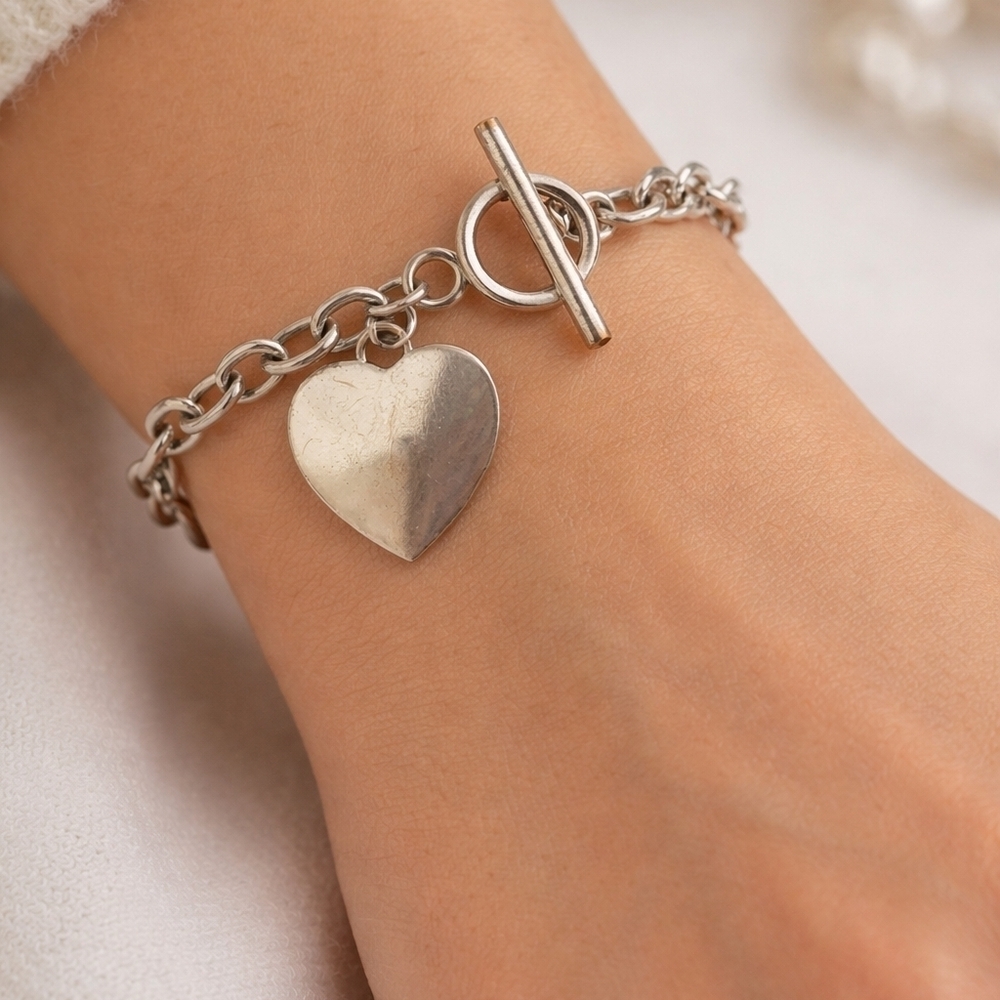3/$30 Silvertone Charm Link Heart Coquette Toggle Tennis Bracelet